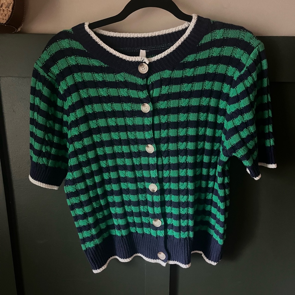 Dreamers by Debut Green and Navy Striped Sweater